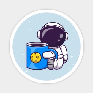 Cute Astronaut Holding Cup Coffee Space Cartoon Magnet